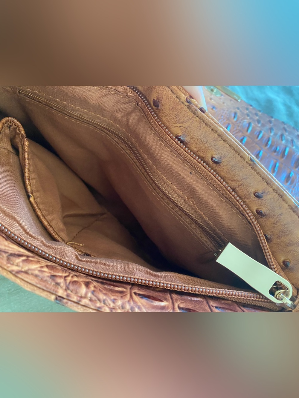 Brown Embossed Clutch with Gold Accent - Picture 3 of 5